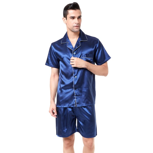 TONY AND CANDICE Men's Short Sleeve Satin Pajama Set with
