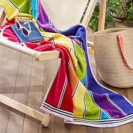 Allure Rainbow Stripe Beach Towel 70 x 140cm - 100% Cotton, Super Soft & Absorbent, Lightweight Travel Towel for Poolside, Beach