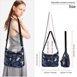 HUA ANGEL Women's Shoulder Bag Lightweight Crossbody Bag Modern Handbags with Multiple Compartments Waterproof & Practical Crossover Bag for Sports, Shopping, Travel, Uni, Blue flowers
