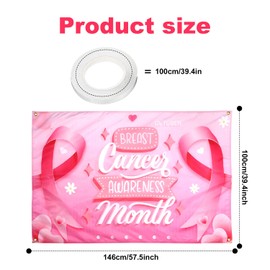 Lyreh Breast Awareness Month Banner Signs, 57.5x39.4in Large Polyester Pink Ribbon Breast Awareness Party Poster Backdrop Decor for Party Decoration Photo Props Survivor Support Charity Activity