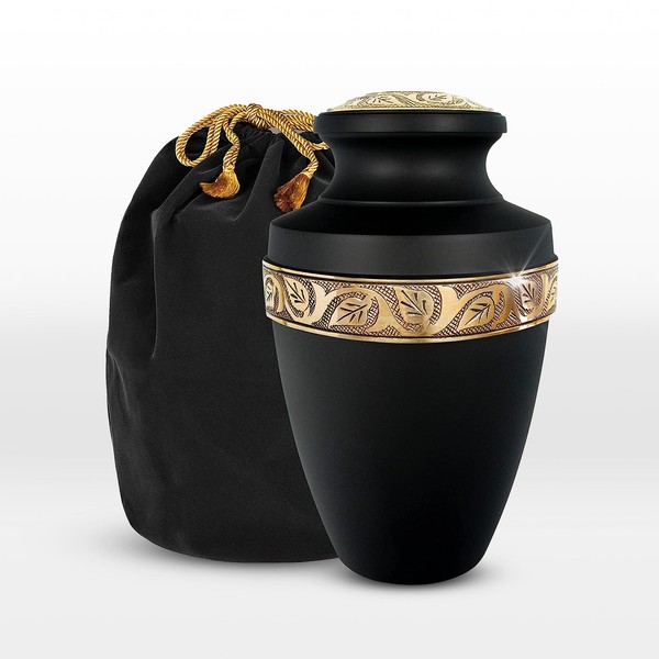 Trupoint Memorials Decorative Cremation Urns for Human Ashes, Female & Male, Adult Female, Funeral Urns - Black, Large