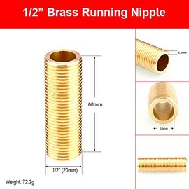 POWERTOOL Thread Nipple 1/2" Brass Running Nipple Threaded Tube for Tank Connectors (6MM, 2PCS)