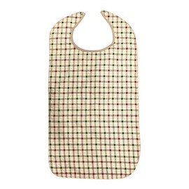 Adult Bib with Waterproof Vinyl Backing Washable 17x34 Beige Plaid (Snap Closure) Made in USA (4)