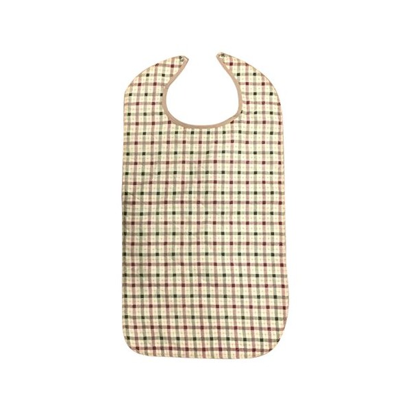 Adult Bib with Waterproof Vinyl Backing Washable 17x34 Beige Plaid (Snap Closure) Made in USA (4)