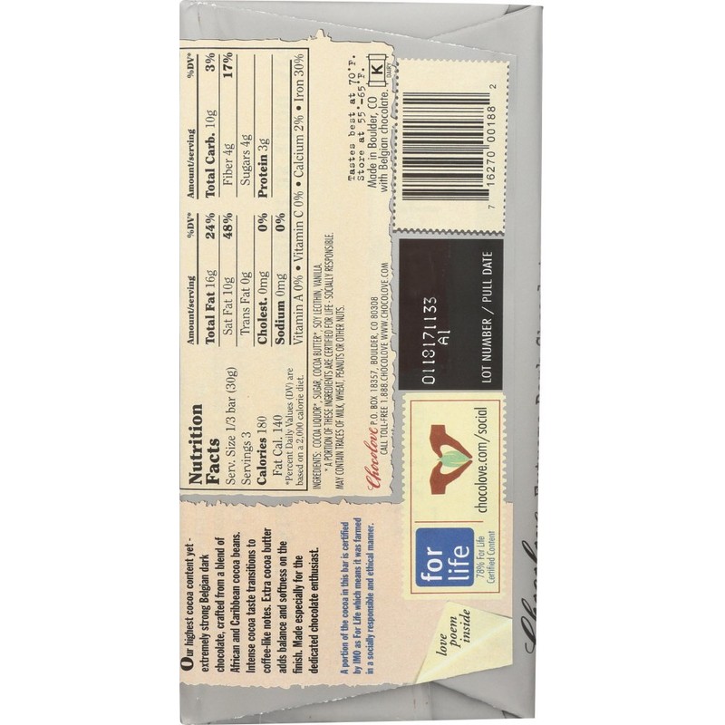 Chocolove Extreme Dark Chocolate 88%, 3.2 Oz