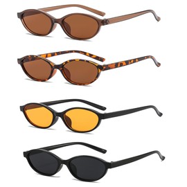 FSMILING 4Pack Retro Oval Cat Eye Sunglasses for Womens Small 90s Vintage Trendy Thin Oval Glasses Sunglasses Womens