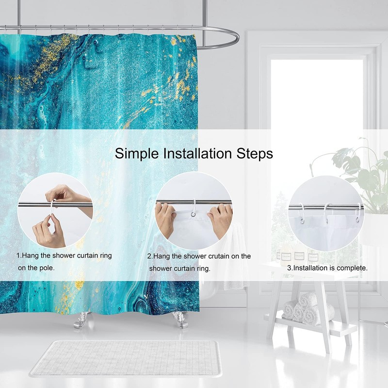 Domoku Marble Waterproof Shower Curtain with Hooks, Machine Washable Easy-Care