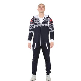 Grunge Wear® Mens Onesie Aztec Print Adult Jumpsuit All in One Piece Pajamas Unisex Nightwear (Navy, Medium)