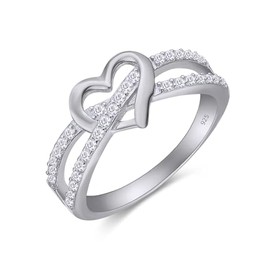 AFFY Infinity Heart Promise Ring Round White Cubic Zirconia Split Shank Jewelry for Women in 14K White Gold Over Sterling Silver Gift For Her Jewelry Ring Size-5.5