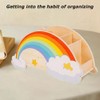 Wooden Rainbow Pen Holder,Desk Organizer,5 Compartments Pencil Holder,Large Capacity Pen