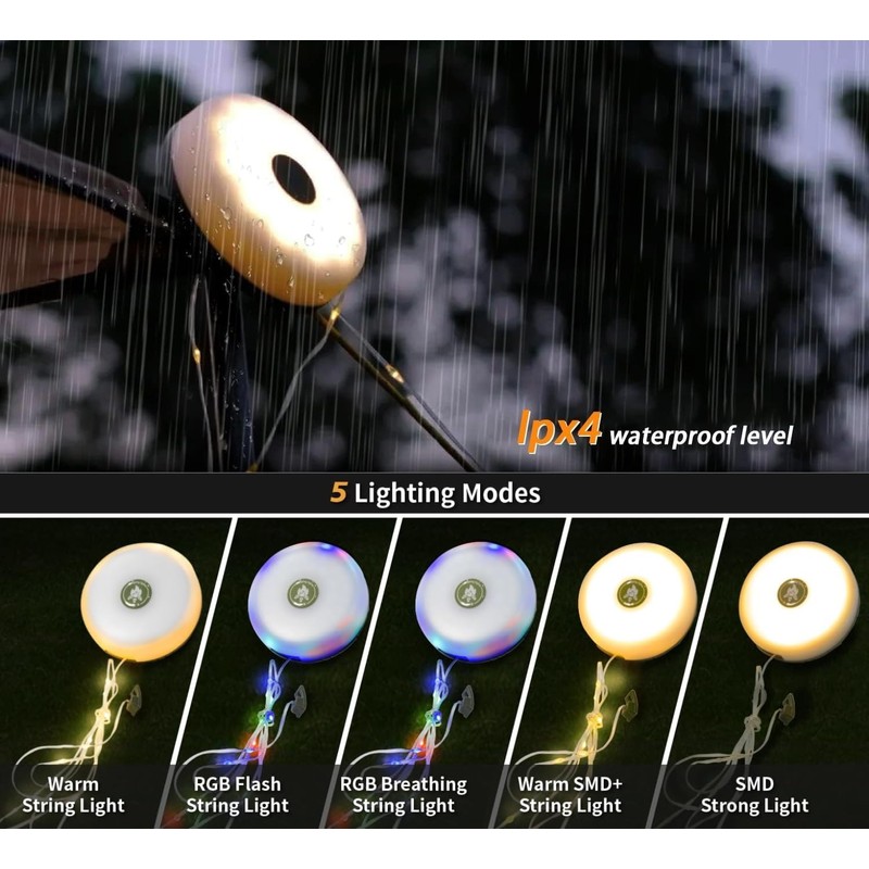 Camping String Lights,Camping Essentials Gear 32.8FT Lamp Lights Waterproof, 4