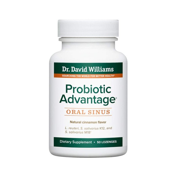 Dr. David Williams' Probiotic Advantage Oral Sinus Probiotics for Your Mouth, Teeth, and Gums, Sugar-Free, Natural Cinnamon Flavor, 50 Lozenges (50-Day Supply)