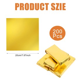 200 Pcs Chocolate Bar Wrappers for Dubai Chocolate Bar Pistachio, Gold Foil Sheets, Candy Wrappers for Hommemade Candy, Caramels, Granola Bar Packaging (7.87 x 7.87 inch)