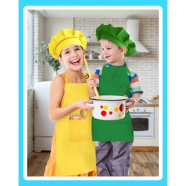TOPWAYS Children's Painting Apron, Craft Aprons Coat for Children for Art Painting, Cooking Apron Children Boys Girls for 3-12 Years, Children's Apron and Chef Hat Set, Green