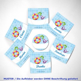 JuNa-Experten 24 Stickers Pool Party for Gift Wrapping / Stickers for Packaging of Party Bags / Children's Birthday Party Decoration
