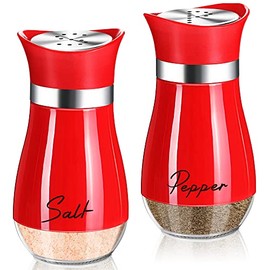 Salt and Pepper Shakers Set,4 oz Glass Bottom Salt Pepper Shaker with Stainless Steel Lid for Kitchen Cooking Table, RV, Camp,BBQ Refillable Design (Red)