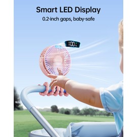 SWEETFULL Portable Stroller Fan with LED Display, 4 Speed Rechargeable Mini Clip On Fan, 360° Rotate Flexible Tripod Better Cooling Small Baby Fan for Car Seat Crib Travel Bike Treadmill (Pink)