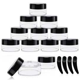 Zikenis Pack of 12 Jars, 20 ml Empty Cream Jars for Filling, Transparent Plastic Travel Cosmetic Containers with Lids and 4 Spatulas, for Cream, Lotion, Lip Balm, DIY Beauty Products