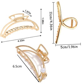 Haarklammer Große für Damen Gold Metall Mit Perlen Haarspangen, Haarklammer Haarspange Gold Modisches Haarstyling-Zubehör für Frauen und Mädchen