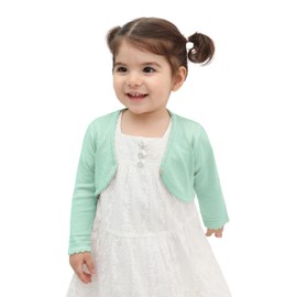 Lilax Baby Girls' Long Sleeve Cardigan Shrug, Button Closure Knitted Bolero Mint
