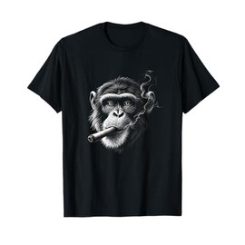 Monkey Smoking a Cigar, Funny Zoo Ape Animal Art Graphic T-Shirt