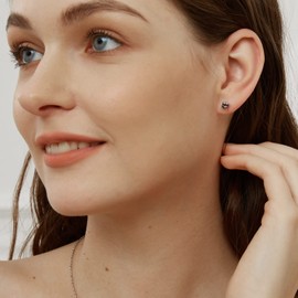 4mm Square Stud Earrings for Women and Men Rainbow Quartz CZ Earrings 18K White Gold Plated Hypoallergenic Jewelry Gifts