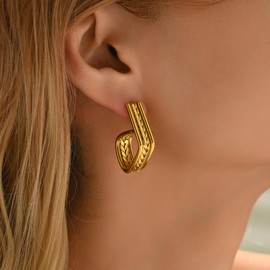 Kyazeo Gold Twisted Hoop Earrings for Women 18K Gold Plated Chunky Drop Dangle Stud Statement Earrings Hypoallergenic Trendy Jewelry Gifts