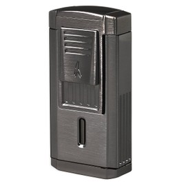 Lotus Duke Cigar Lighter with Triple Pinpoint Wind-Resistant Torch Flames, Single Action Ignition, Integrated Cutter, Tinted Fuel Level Window (Gunmetal)