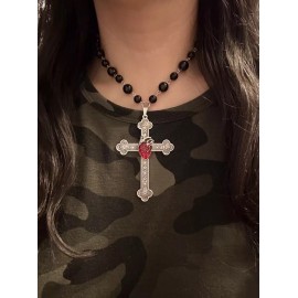 Handmade Large Victorian Cross Necklace Chain Silver Religious Gothic Grunch Whimsgoth
