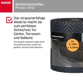 NOOR PVC Privacy Screen Strips 0.19 x 2.55 m Rattan in Anthracite I Fence Privacy Screen for Braiding in Double Rod Fences I Windproof Fence Panels for Gardens