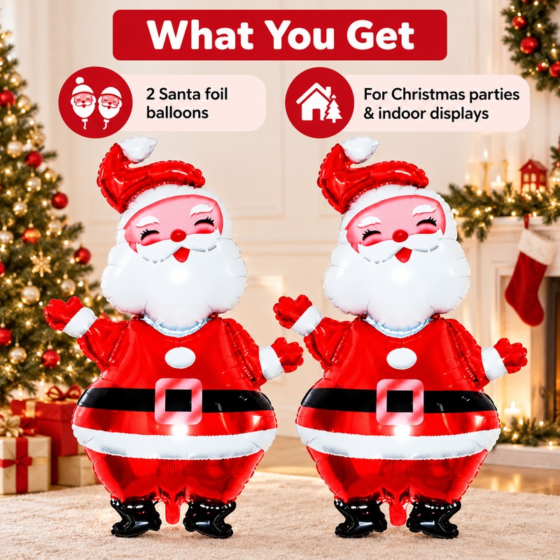 Large Santa Claus Foil Balloons for Christmas Decorating – 2-Pack