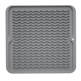 BLUE BURPS Silicone Dish Drying Mat for Kitchen Counter or Kitchen Dishes or Kitchen Mat for Countertop,Dish Drainer Mat for Easy to Clean,Quick Dry - 12"*12" - Gray