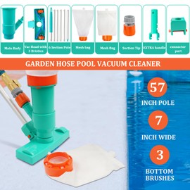Premium Pool Vacuum Jet Underwater Cleaner, 3 Scrub Brushes, 2 Fine Mesh Bags, 6 Section Telescopic Pole of 56.5" and Handle - for Above Ground Pools,Spas & Ponds