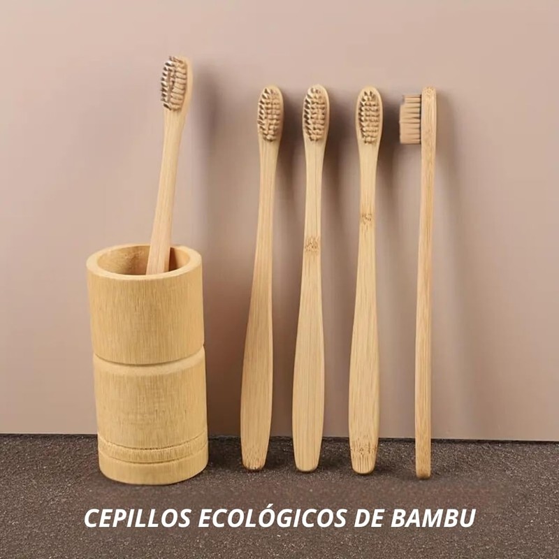 NOVOTEND - 5 Pack Cepillo de dientes de bambu cerdas