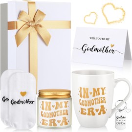 Reallnaive 6 Pcs Godmother Proposal Gift Will You Be My Godmother Gift Box Set Includes Mug Scented Candle Socks Keychains Cards from Godchild Baptism Mother's Day(Elegant)