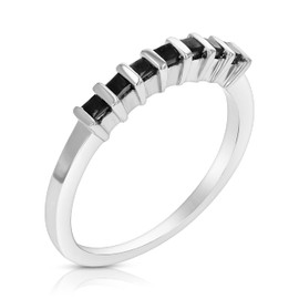 Vir Jewels 0.35 cttw Princess Cut Black Diamond Wedding Band .925 Sterling Silver Size 7