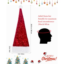 Domkier Long Santa Hat Christmas Hat Sequin Xmas Hat for Adults Sequin Plush Santa Hat Velvet Glitter Santa Hat Christmas Party Supplies (Red)