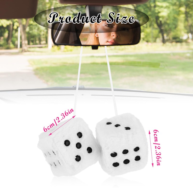 Fuzzy Plush Dice for Car Mirror 2.36” Pair of Retro