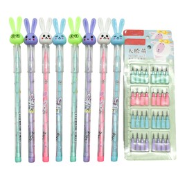Lopenle 12PCS Cute Bunny Non-Sharpening Pencils Stackable Pencils Easter Rabbit Pencils Stationery With 64 Replacable Nibs For School Students Office Supplies.