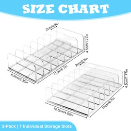 2pcs Acrylic Clear Makeup Organizer for Eyeshadow Palettes, Blush, CD, Facial Mask & Phone Cases, 7-Slot Cosmetic Display Holder Storage Caddy for Vanity Countertop, Bathroom (Large & Small)