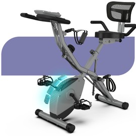 LINBOLUSA Indoor Exercise Bike for Seniors, 5 IN 1 Foldable Stationary Bike with Tri-Position Ride and 330LBS Capacity, 6.6 LBS Flywheel, Upgrade Net Backrest for Home Workout 818 Gray