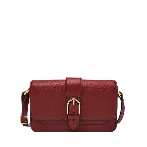 Fossil Damentasche Zoey, rote schwarze kleine Crossbodytasche aus Leder, L:
