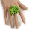 Avalaya Lime Green Leather Daisy Flower Ring - 40mm D