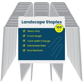 6 Inches Galvanized Garden Staples, Metal Tent StakeHeavy Duty U-Shaped Pins and Landscaping Staples for Sod Anchoring Landscape Fabric Irrigation Tubing (100, Silver)