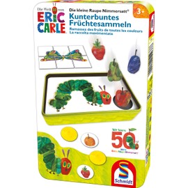 Schmidt Spiele 51237 Very Hungry Caterpillar kleine Raupe Nimmersatt, Kunterbuntes Früchtesammeln, Reisespiel in der Metalldose, Bunt