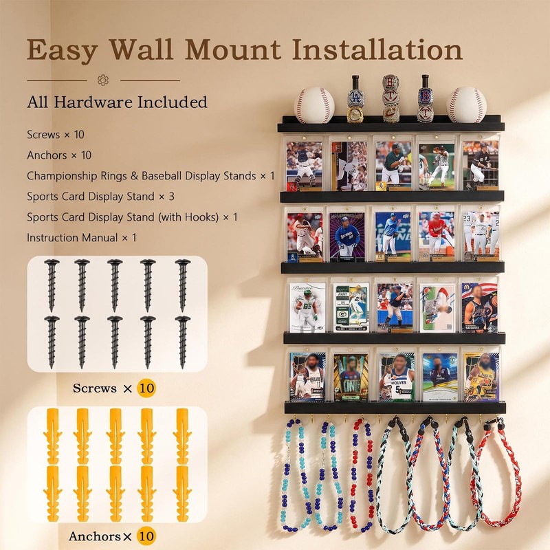 Pinzoveco Baseball Card Display Shelf Wall Mount 5 Tier