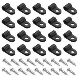sourcing map 50pcs Cable Clamps 3/16 Inch R-Type Nylon Cable Clip Wire Clamp Rope Light Mounting Cord Fastener Clips with Screws for Wire Management, Black