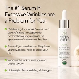 Purity Woods Deep Wrinkle Serum, Elastin Boost, Face Tightening and Lifting | Face Serum, Anti Wrinkle, Skin Firming for Smile Lines and Age Spots, US