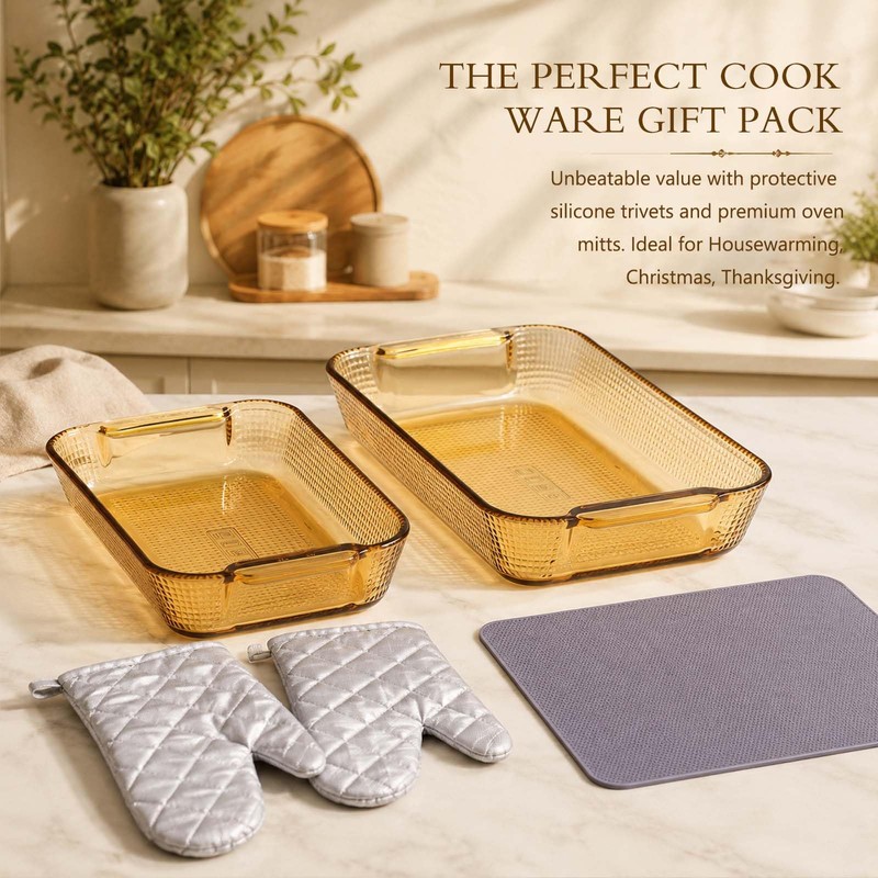 2 Glass Baking Dishes for Oven, Freezer-to-Oven Safe, 13.6x8.3in 11.6x6.7in