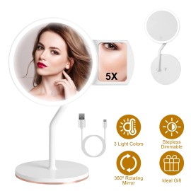2 In 1 Portable USB Rechargeable LED Lighted Makeup Mirror 360º Rotatable Mirror